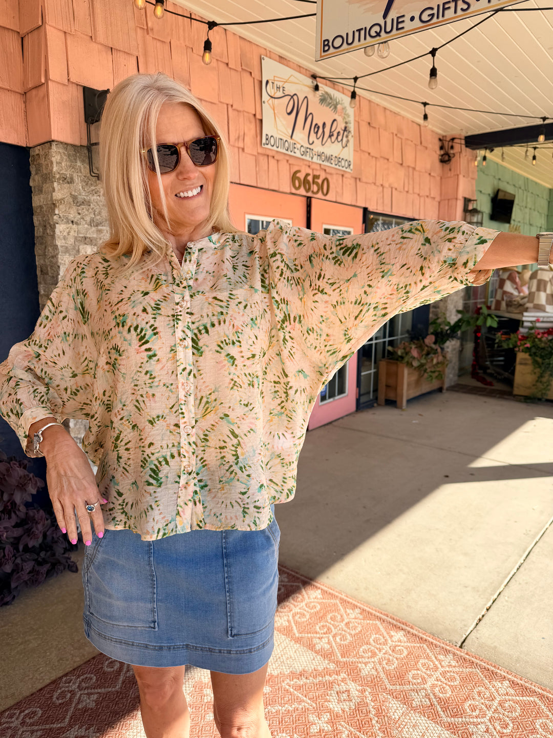 Tribal Flowy Dolman Sleeve Blouse With Self-Covering Buttons - Cactusclay