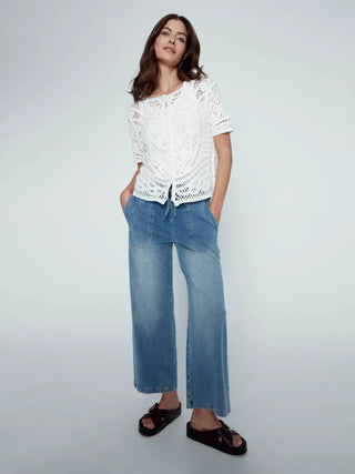 Charlie B Reversible Cotton Crochet Top - White