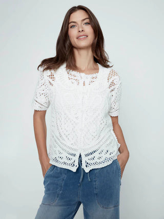 Charlie B Reversible Cotton Crochet Top - White
