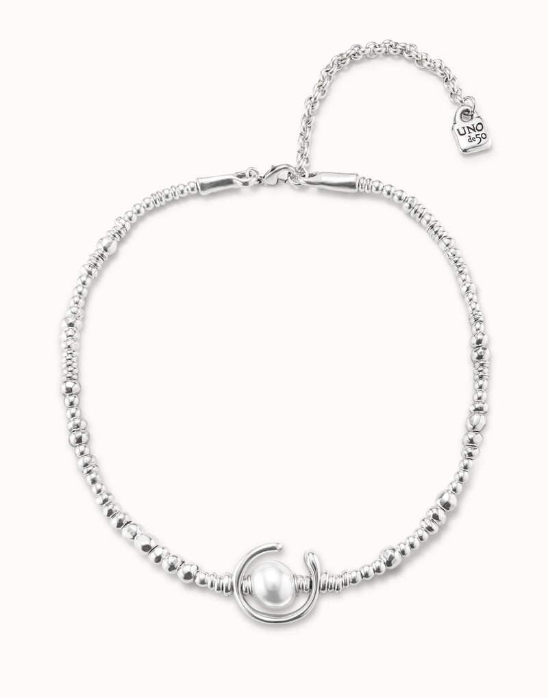 UNOde50 Short beaded necklace with a pearl - Sterling Silver