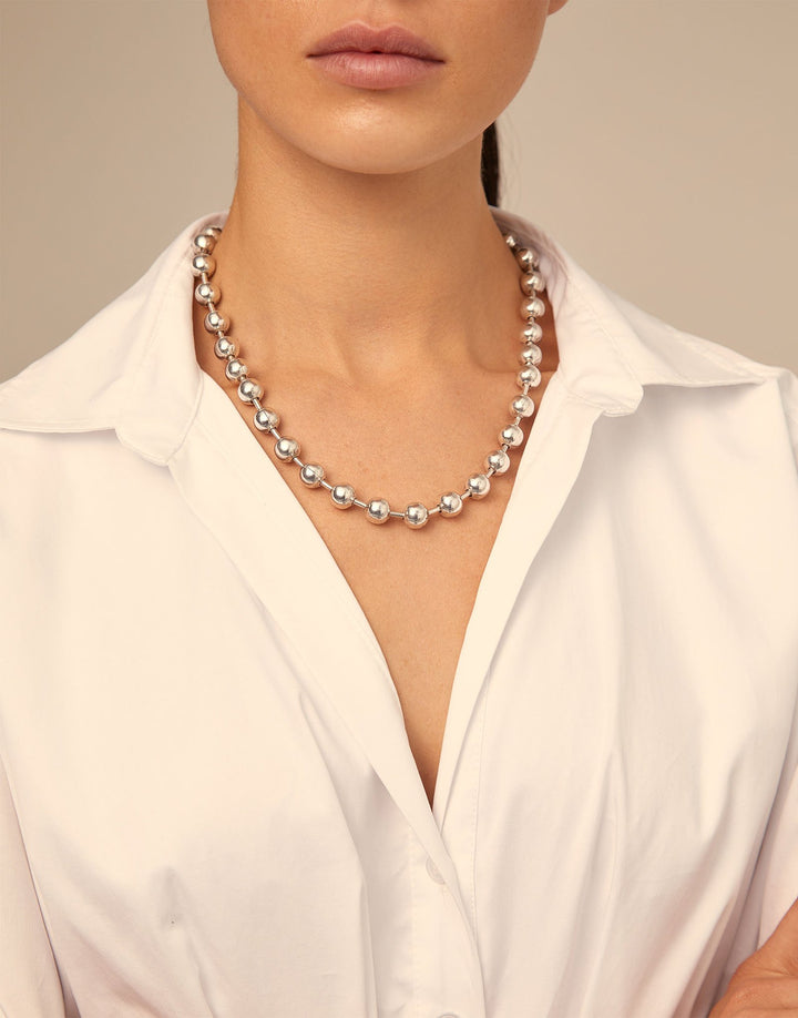 UNOde50 Short beaded necklace with padlock - Sterling Silver