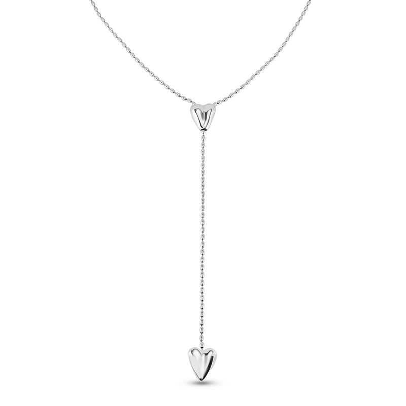 UNOde50 Long adjustable chain necklace with two hearts - Sterling Silver