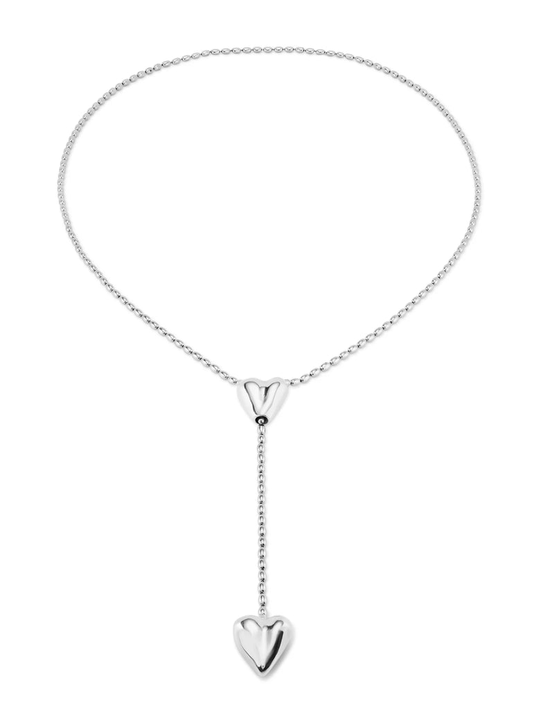 UNOde50 Long adjustable chain necklace with two hearts - Sterling Silver