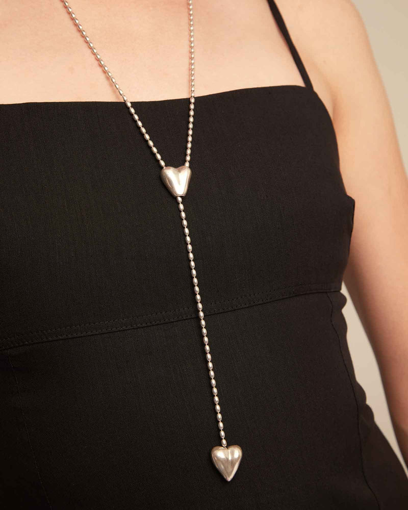 UNOde50 Long adjustable chain necklace with two hearts - Sterling Silver