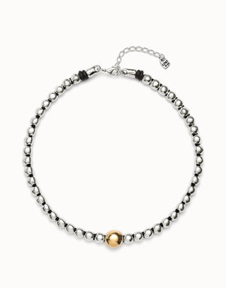 UNOde50 Beaded short necklace with larger central bead - Sterling Silver w/Gold