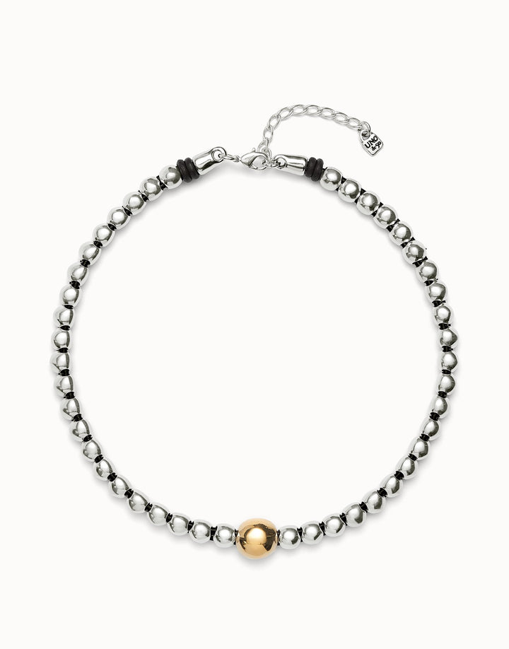 UNOde50 Beaded short necklace with larger central bead - Sterling Silver w/Gold