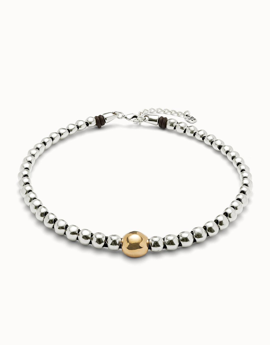 UNOde50 Beaded short necklace with larger central bead - Sterling Silver w/Gold