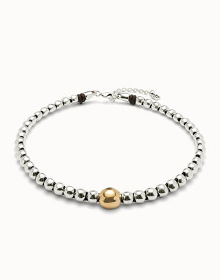 UNOde50 Beaded short necklace with larger central bead - Sterling Silver w/Gold