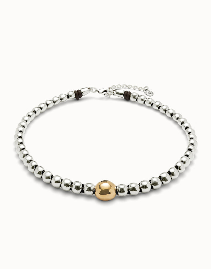 UNOde50 Beaded short necklace with larger central bead - Sterling Silver w/Gold