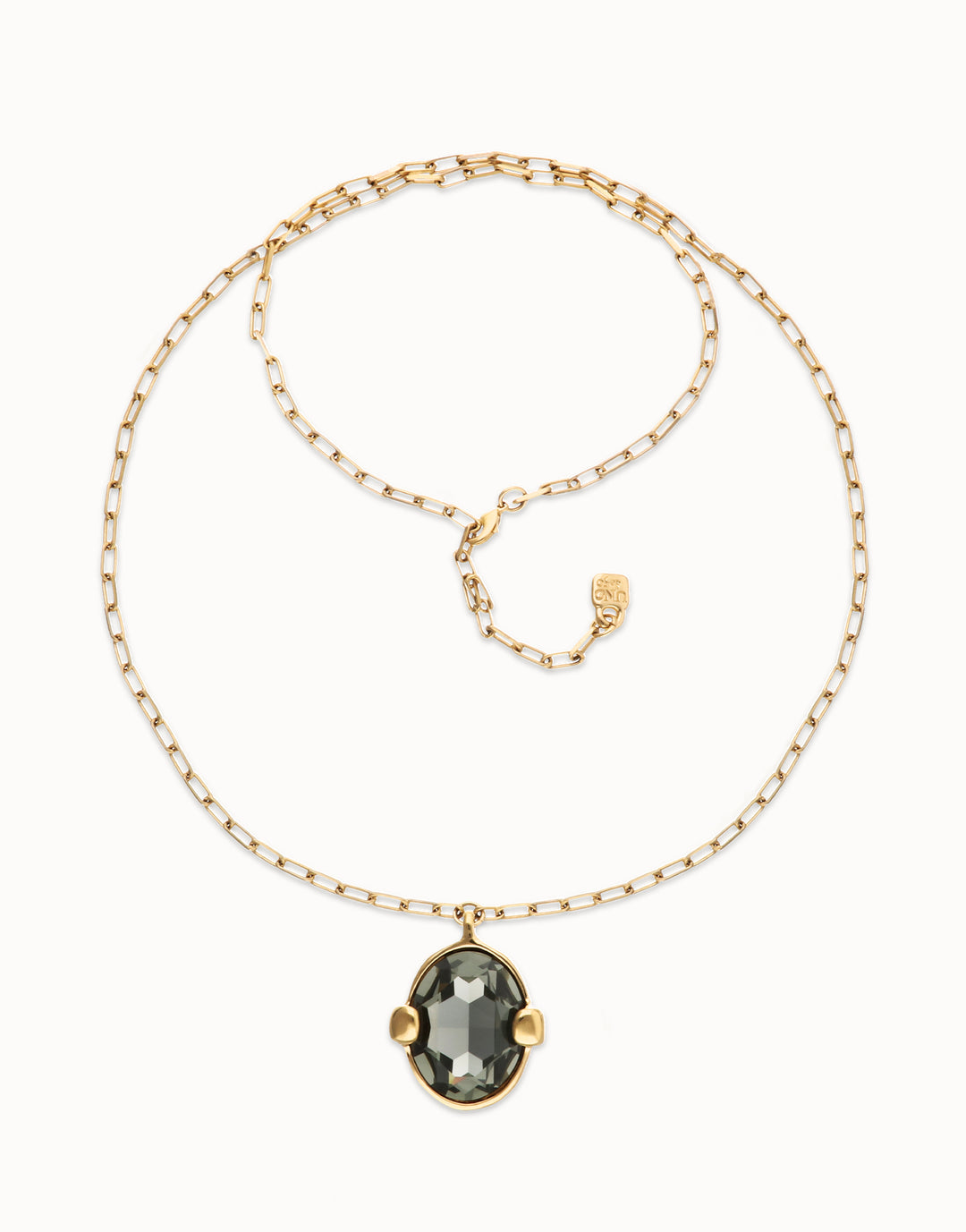 UNOde50 Long necklace with gray oval faceted crystal Gold