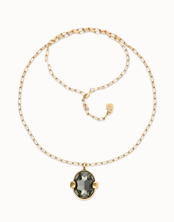 UNOde50 Long necklace with gray oval faceted crystal Gold
