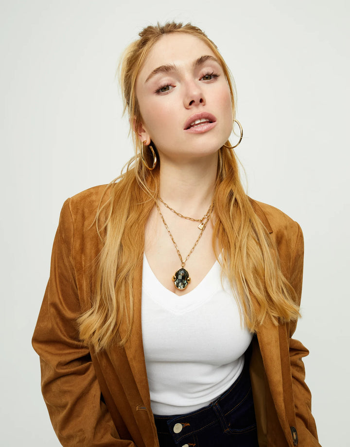 UNOde50 Long necklace with gray oval faceted crystal Gold