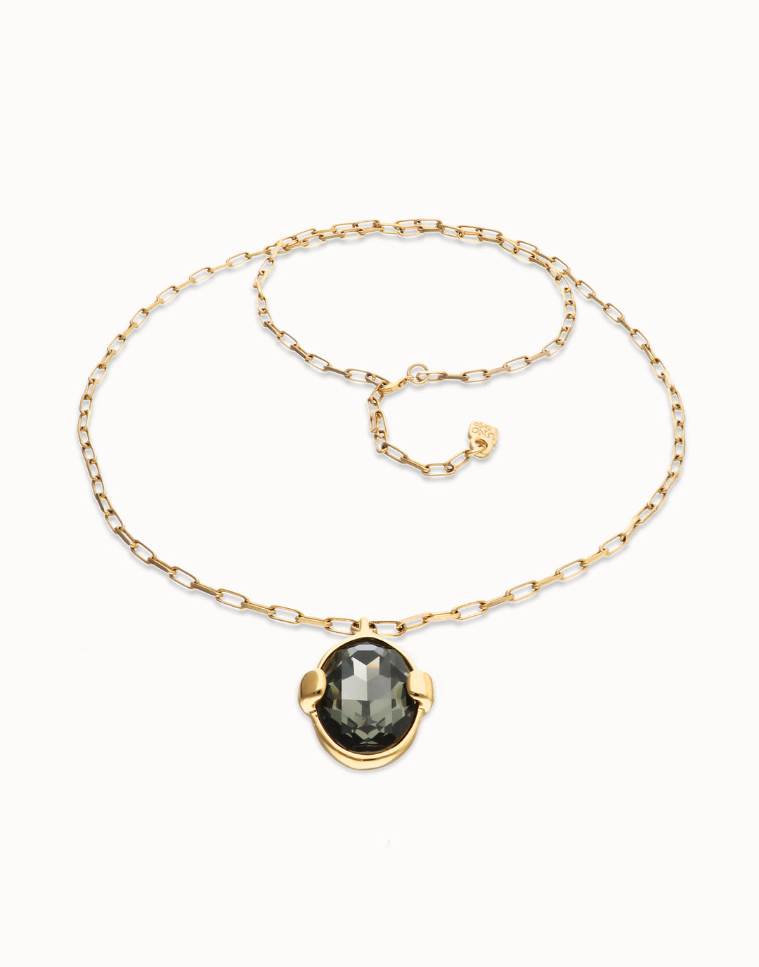 UNOde50 Long necklace with gray oval faceted crystal Gold