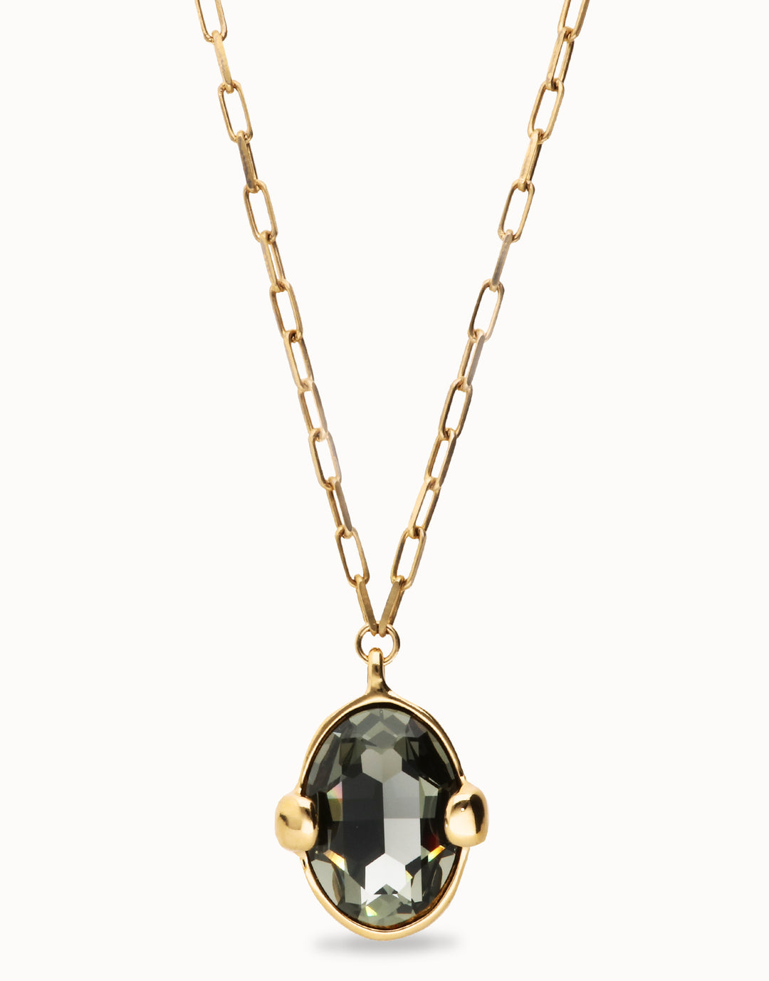 UNOde50 Long necklace with gray oval faceted crystal Gold