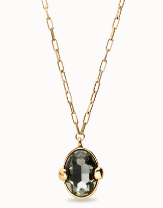 UNOde50 Long necklace with gray oval faceted crystal Gold