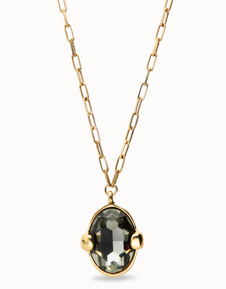 UNOde50 Long necklace with gray oval faceted crystal Gold