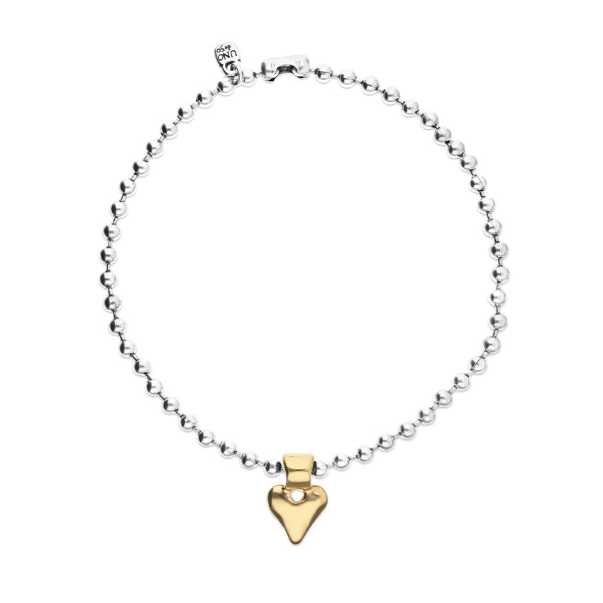 UNODE50 Sterling silver plated ball necklace with 18k gold heart detail