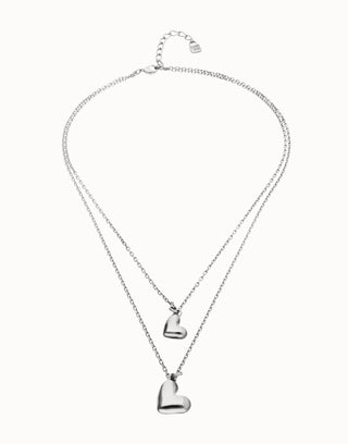 UNOde50 Multi strand chain necklace with two hearts Silver