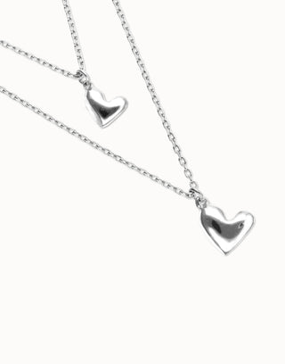 UNOde50 Multi strand chain necklace with two hearts Silver
