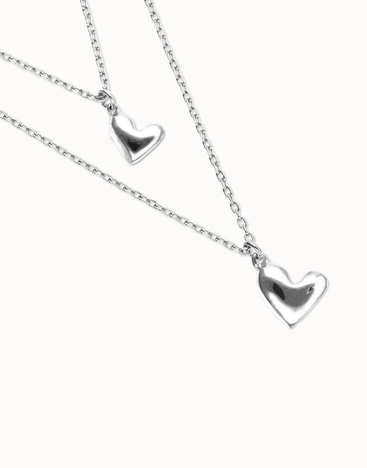 UNOde50 Multi strand chain necklace with two hearts Silver