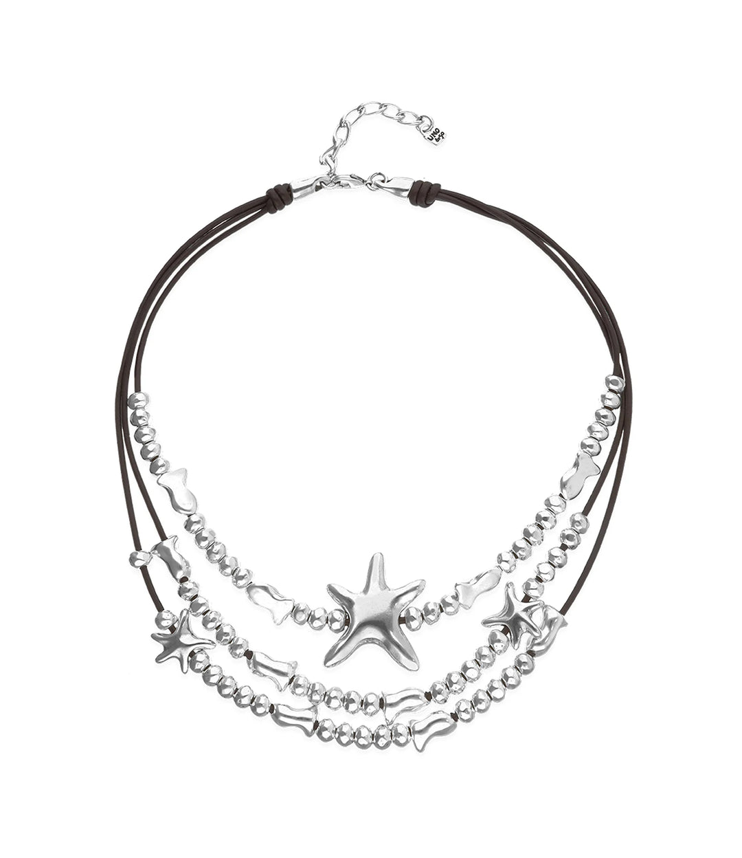UNODe50 Necklace Orion Multi-strand leather necklace with starfish Silver