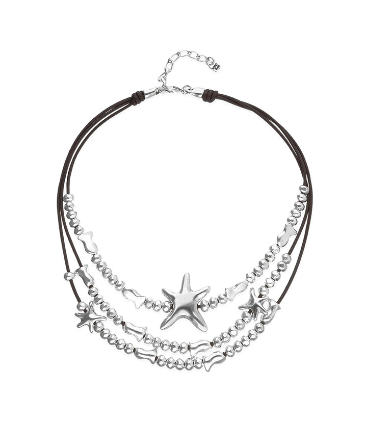 UNODe50 Necklace Orion Multi-strand leather necklace with starfish Silver