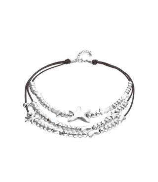 UNODe50 Necklace Orion Multi-strand leather necklace with starfish Silver