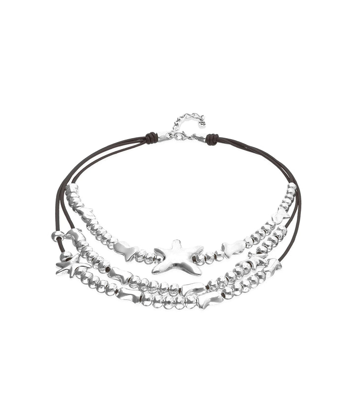UNODe50 Necklace Orion Multi-strand leather necklace with starfish Silver