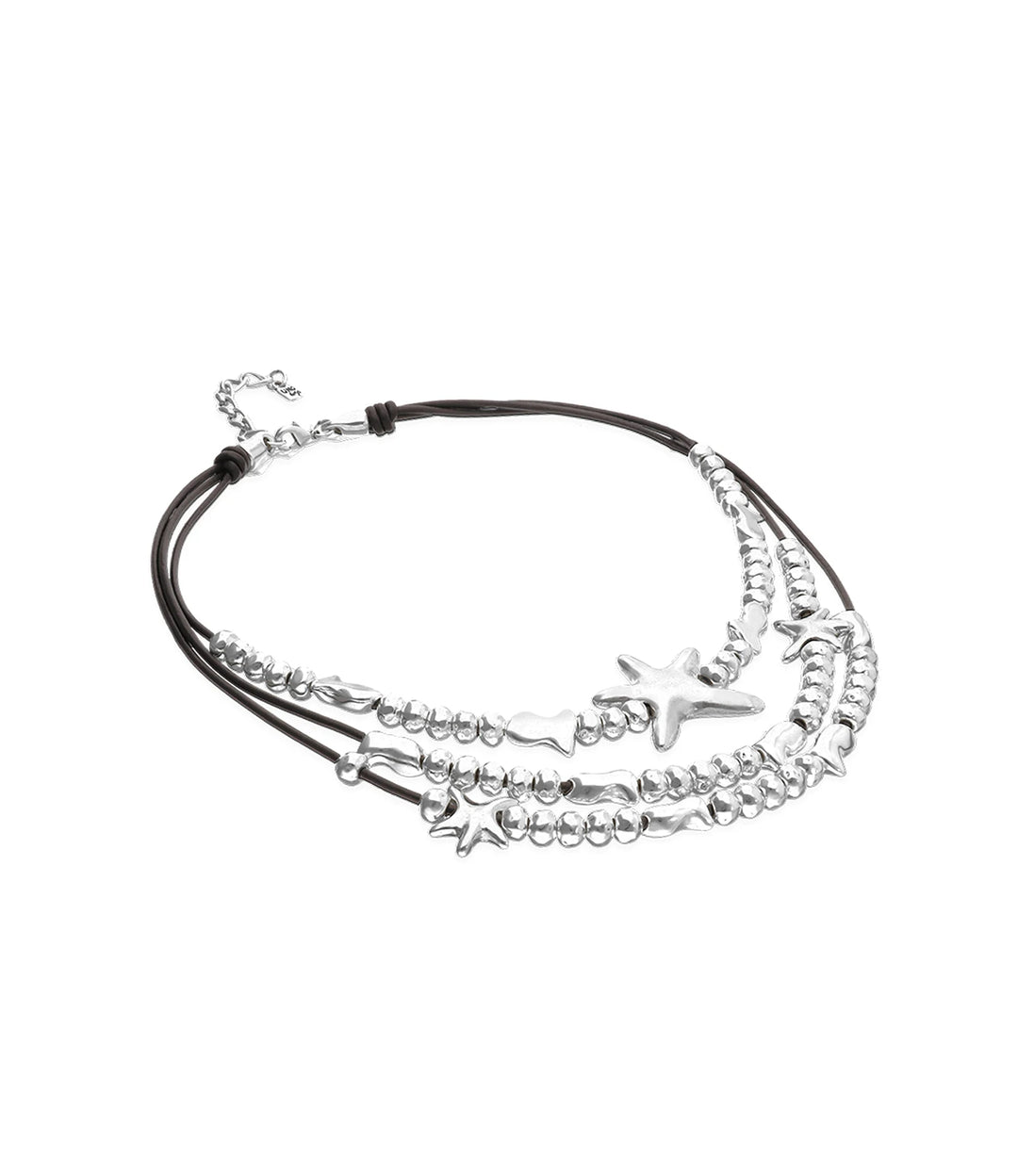 UNODe50 Necklace Orion Multi-strand leather necklace with starfish Silver