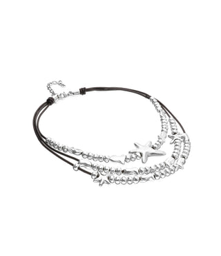 UNODe50 Necklace Orion Multi-strand leather necklace with starfish Silver