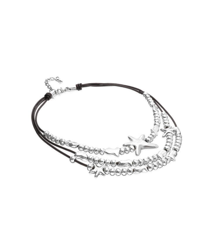 UNODe50 Necklace Orion Multi-strand leather necklace with starfish Silver