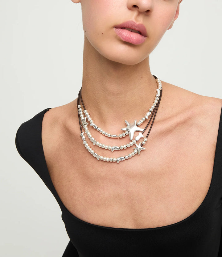 UNODe50 Necklace Orion Multi-strand leather necklace with starfish Silver