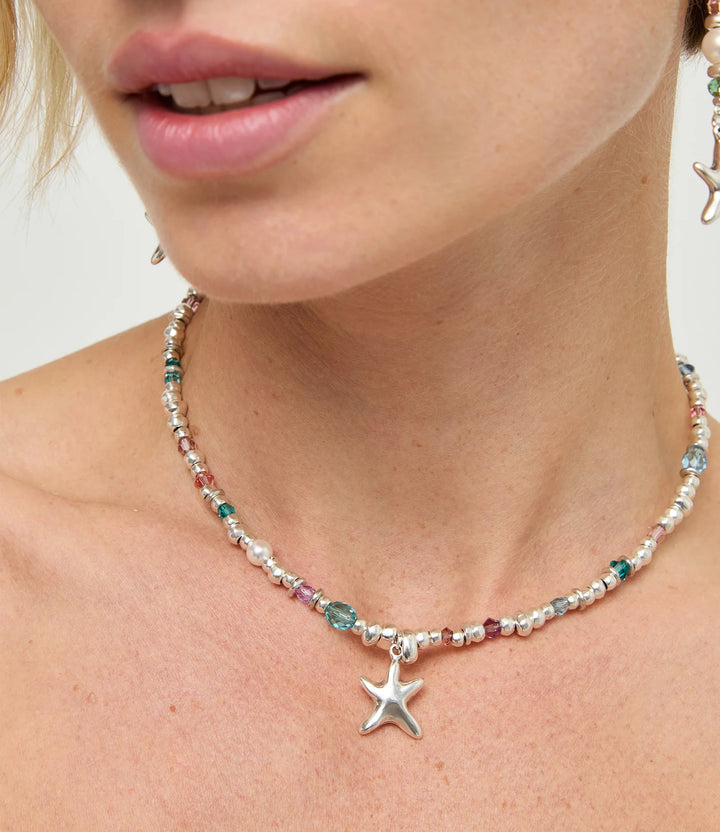 UNODe50 Necklace Prisma Necklace with crystals and small starfish Silver