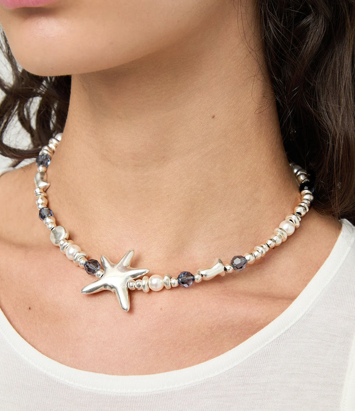 UNODe50 Necklace Starblue Necklace with crystals and big starfish Silver