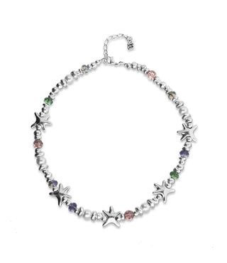 UNODe50 Necklace Espectro Short necklace with crystals and small starfishes Silver