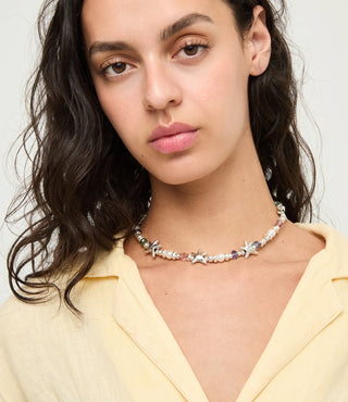 UNODe50 Necklace Espectro Short necklace with crystals and small starfishes Silver