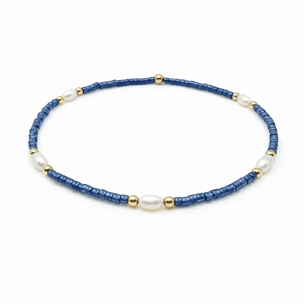 Erin Gray Game Day – Pearl, Blue &amp; Gold Waterproof Bracelets