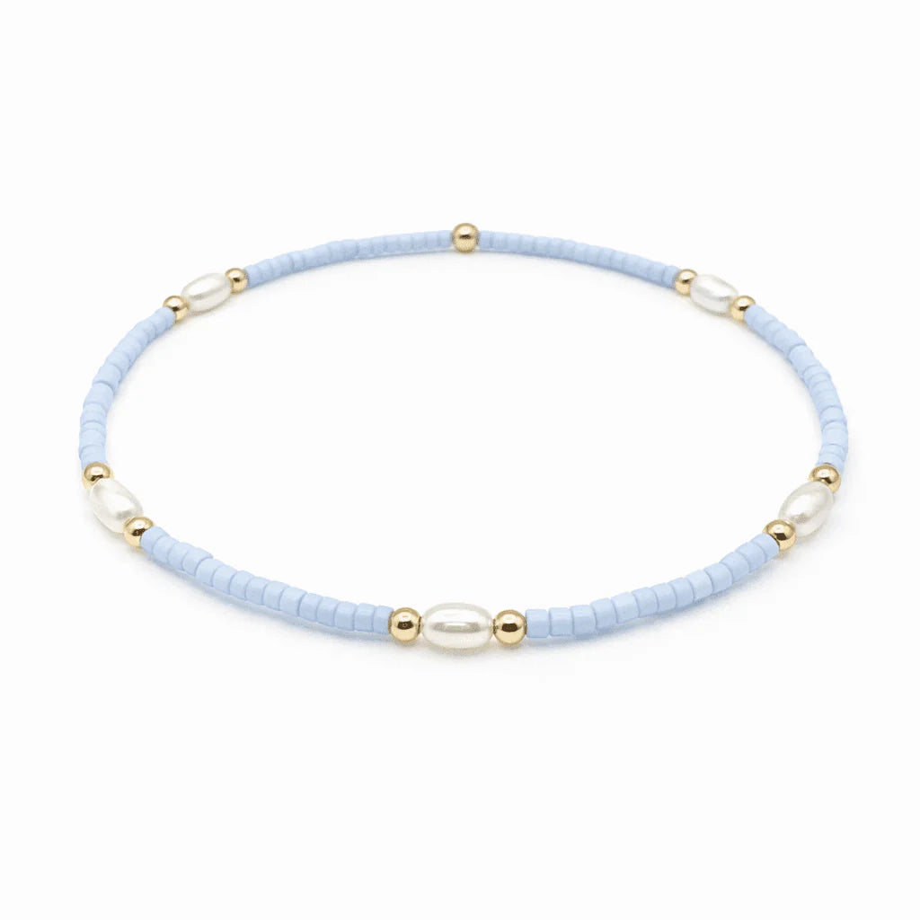 Erin Gray Game Day - Pearl, Light Blue &amp; Gold-Filled Waterproof Bracelets