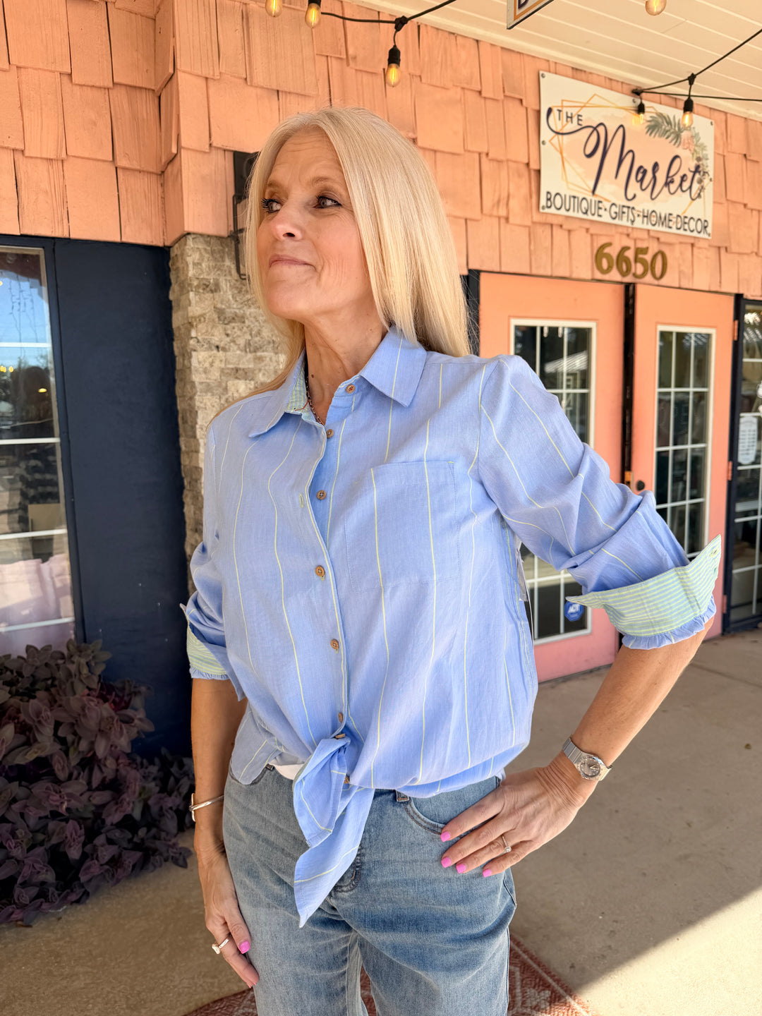 Tribal Long Sleeve Button Front Shirt Chambray