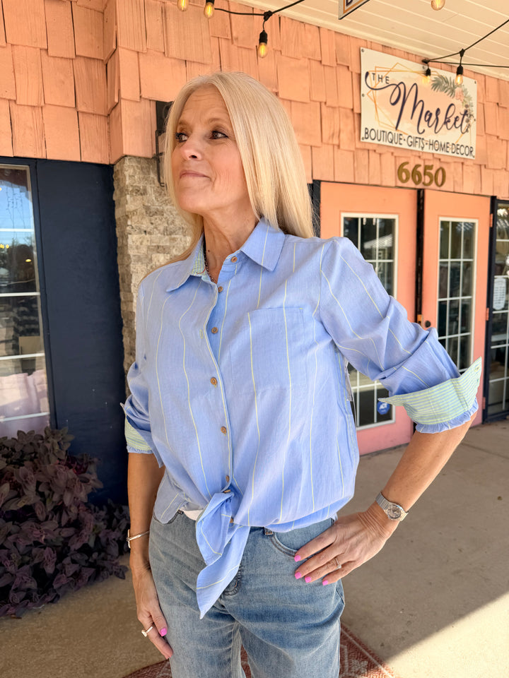 Tribal Long Sleeve Button Front Shirt Chambray