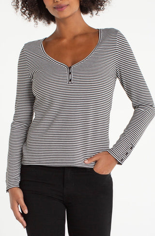 LIVERPOOL 3/4 Button Sleeve Knit Top - Blk Wht