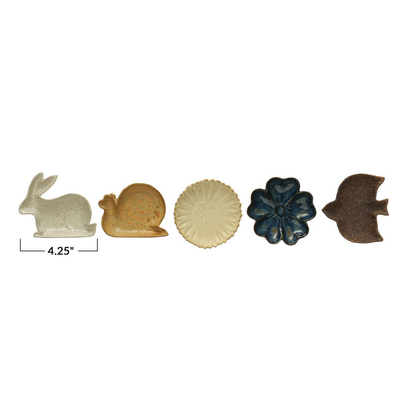 Stoneware Flora/Fauna Dish, Reactive Glaze, 5 Styles (Each One Will Vary)