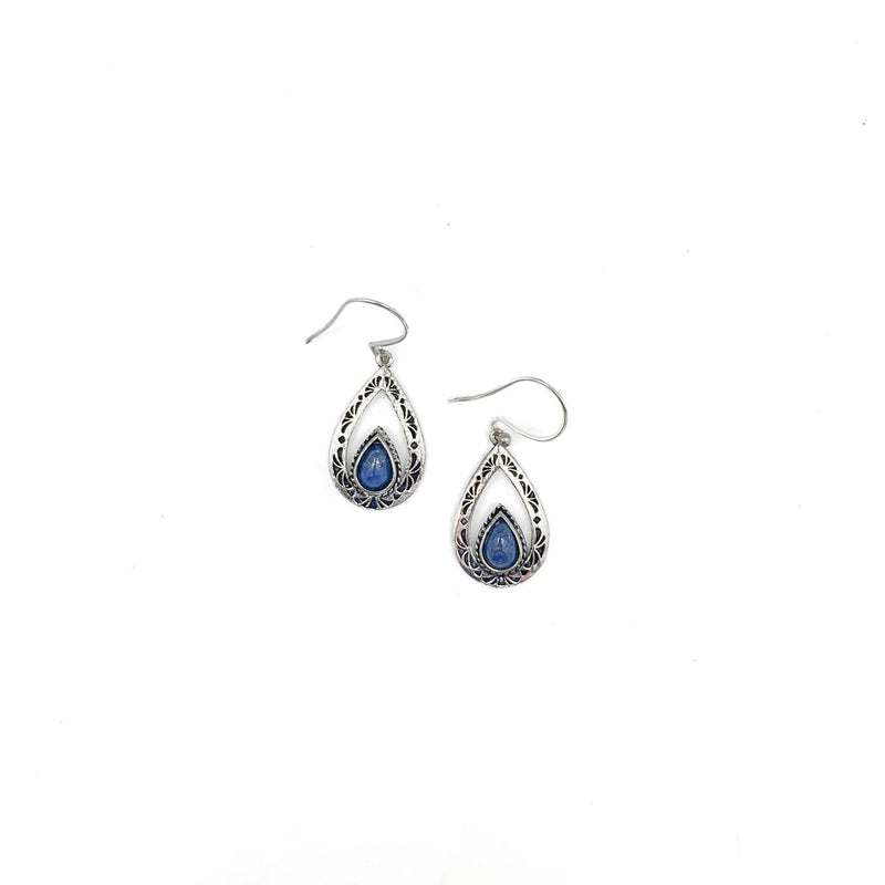 Anju Tanvi Silver Etched Teardrop Frame with Lapis Earrings