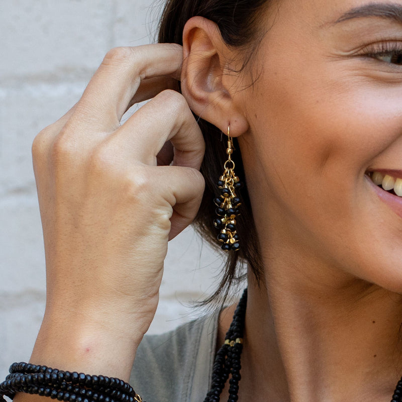 Anju Sachi Chromatic Hue Earrings - Charcoal Beads Cluster