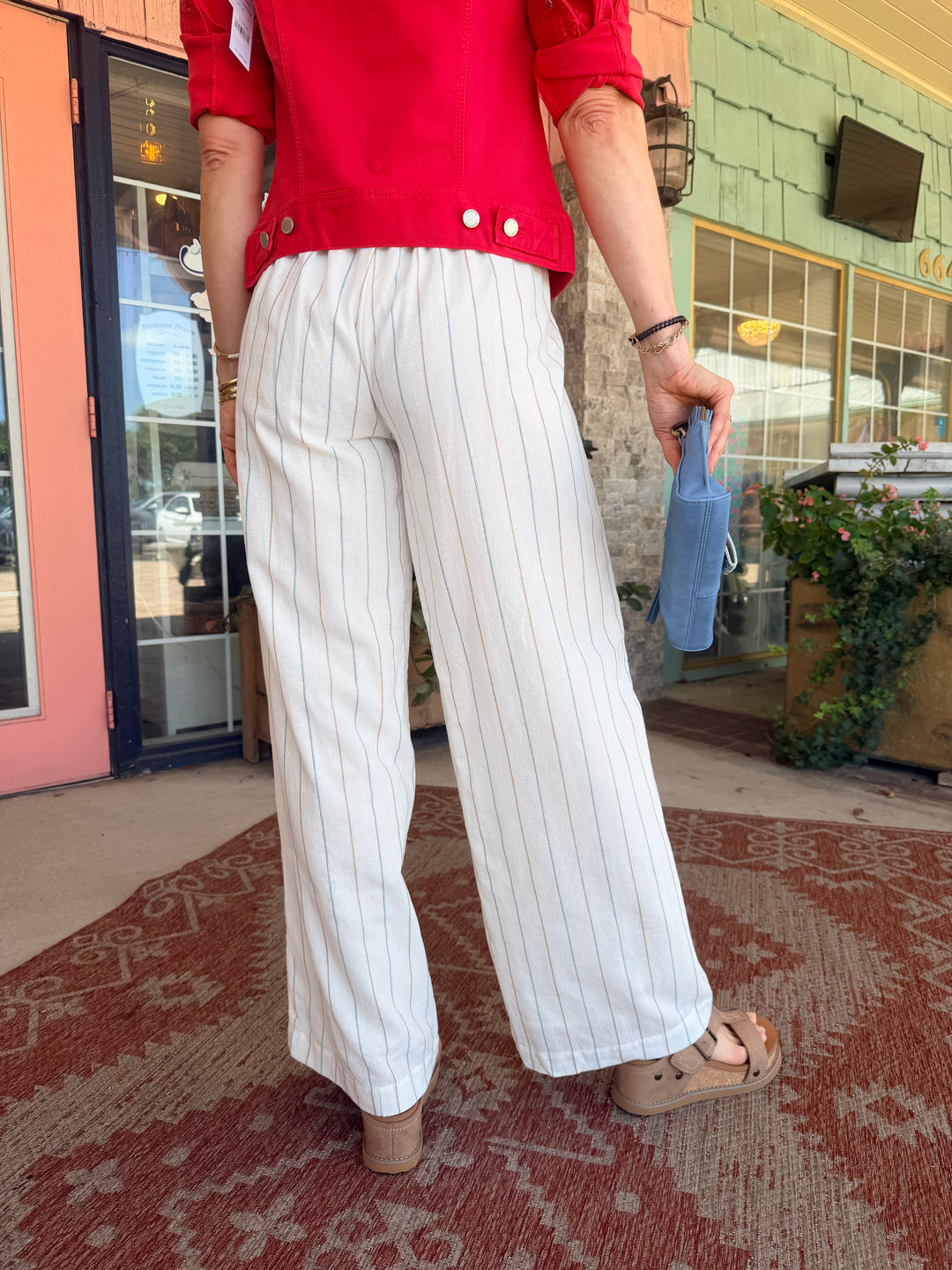 Liverpool Pull-on Wide Leg Pant Cream Blue Multi Stripe
