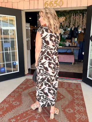Tribal Drop Shoulder Pintuck Tunic Midi Dress Dry Sand