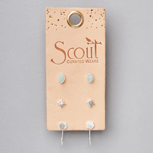 Scout - Gabby Stud Trio - Silver Amazonite