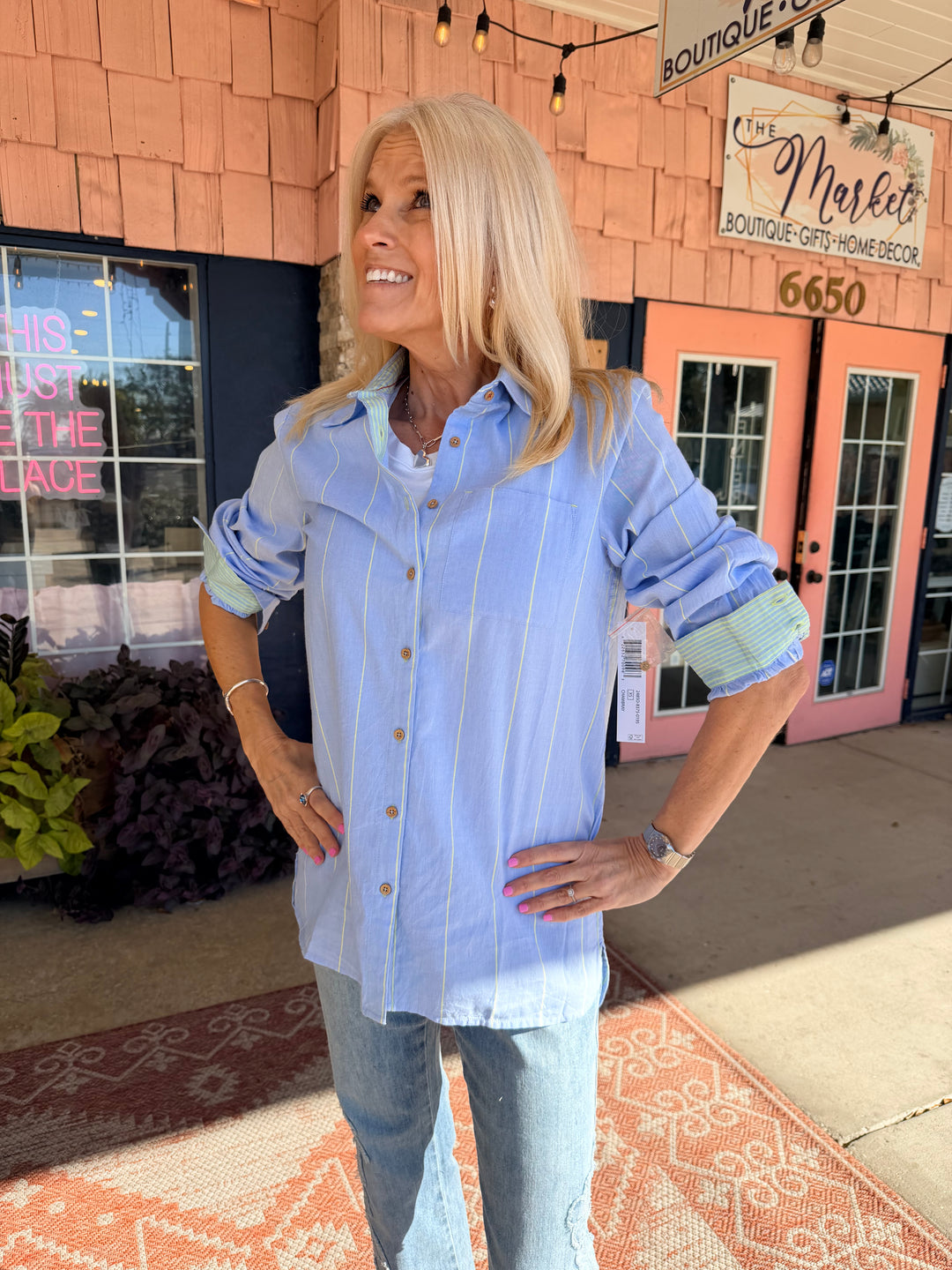 Tribal Long Sleeve Button Front Shirt Chambray