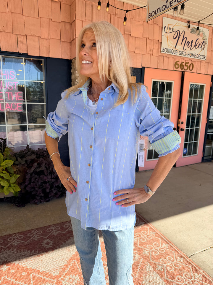 Tribal Long Sleeve Button Front Shirt Chambray