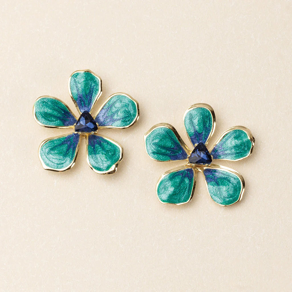 Scout - Sparkle &amp; Shine Lg Enamel Flower Earring - Sea Green/Gold